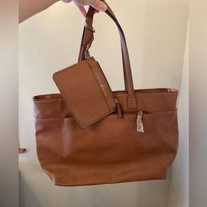 NEW Tommy Hilfiger Brown Leather Tote Shoulder Bag with Wristlet Wallet Purse